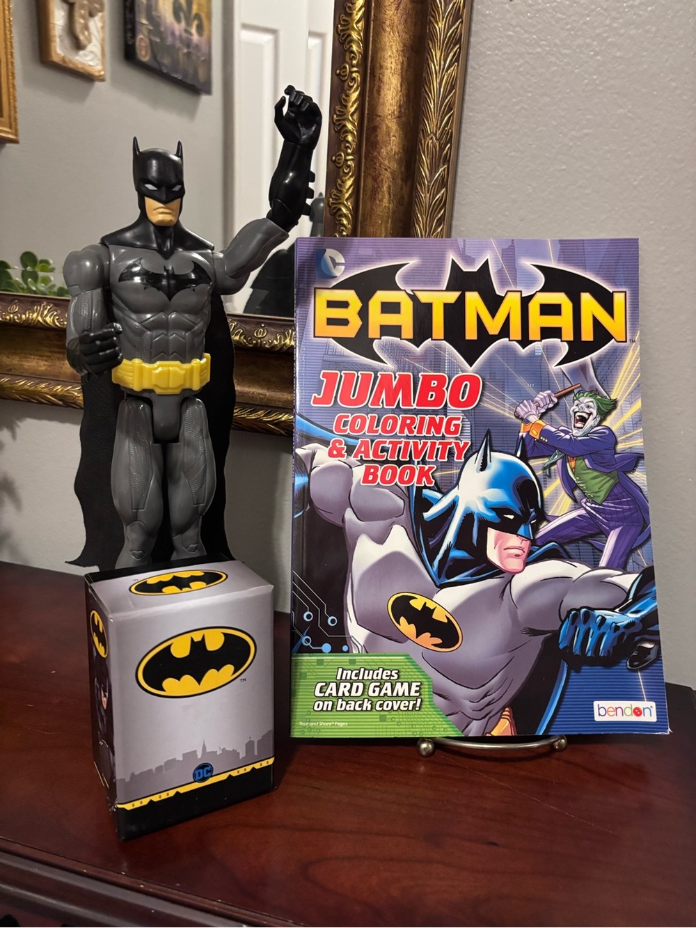 Batman Bundle; Jumbo activity book, Large Action Figure w/Cape. Wearable Watch.